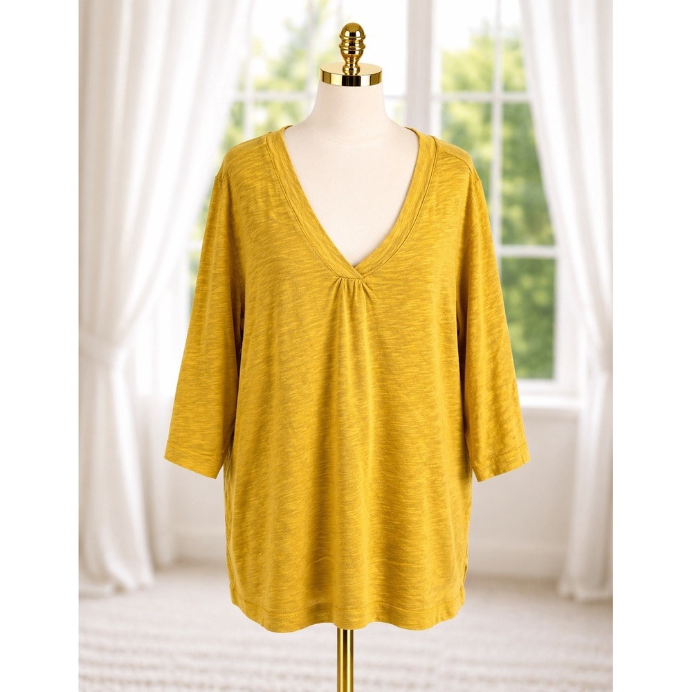 Denim & Co. Naturals Crossover V-Neck 3/4 Sleeve Top Linen Flax A601492 Size 2X